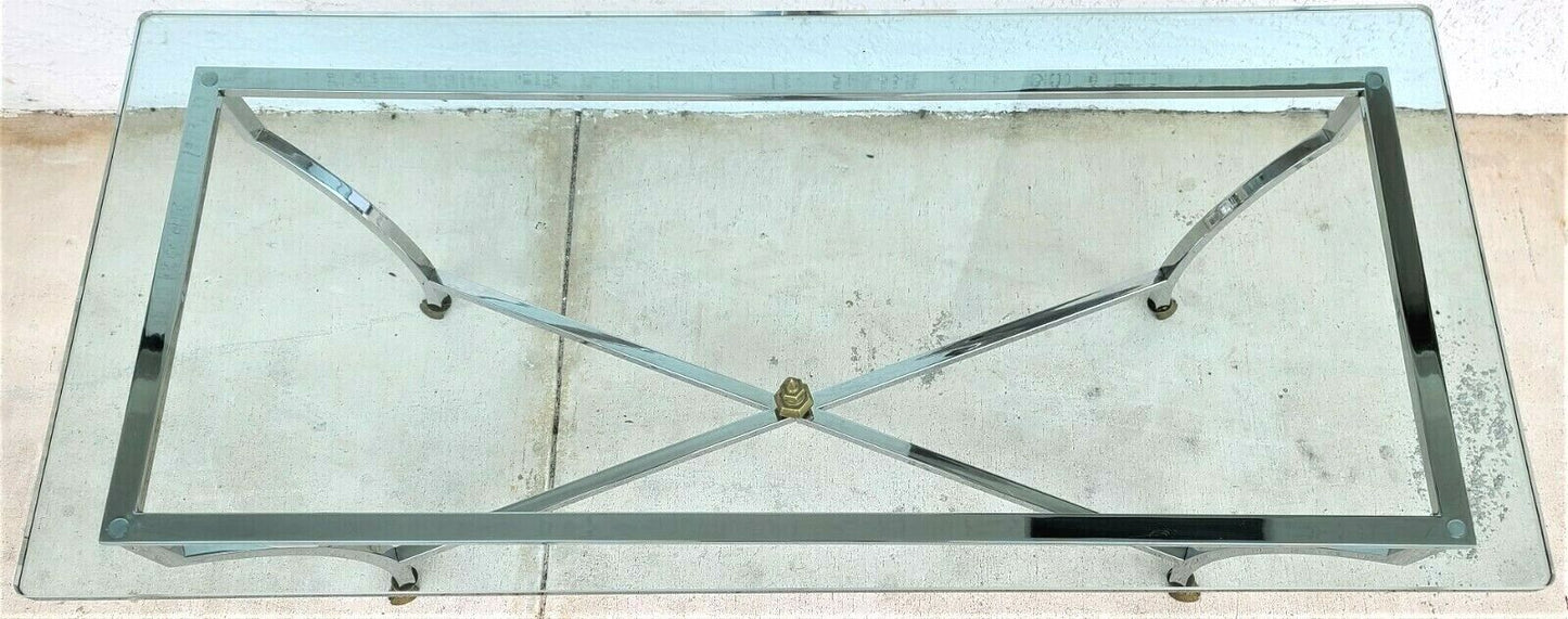 MAISON JANSEN Mid Century Italian Modern Chrome & Glass Coffee Table Hoof Feet