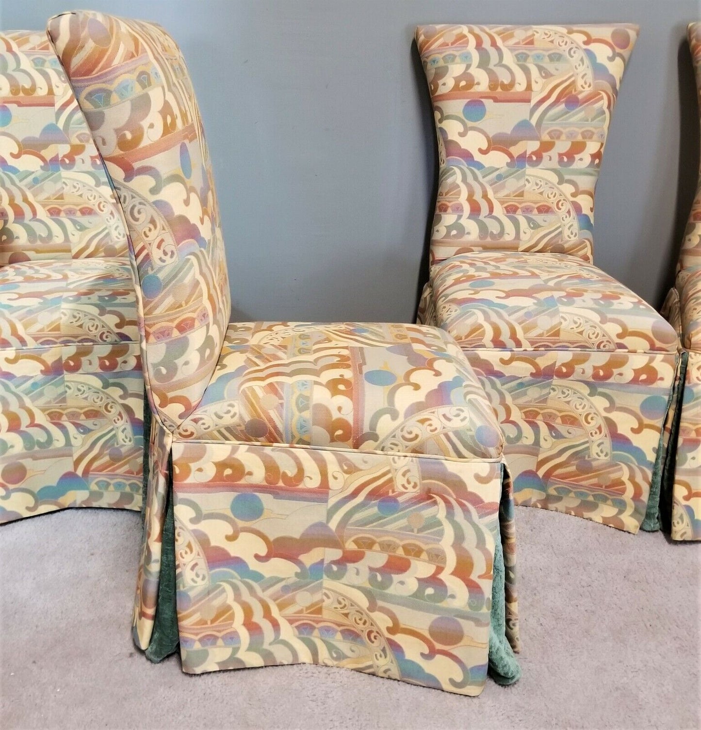 Set of 4 Beautifully Dual Layered Draped Parsons Upholstered Dining Chairs