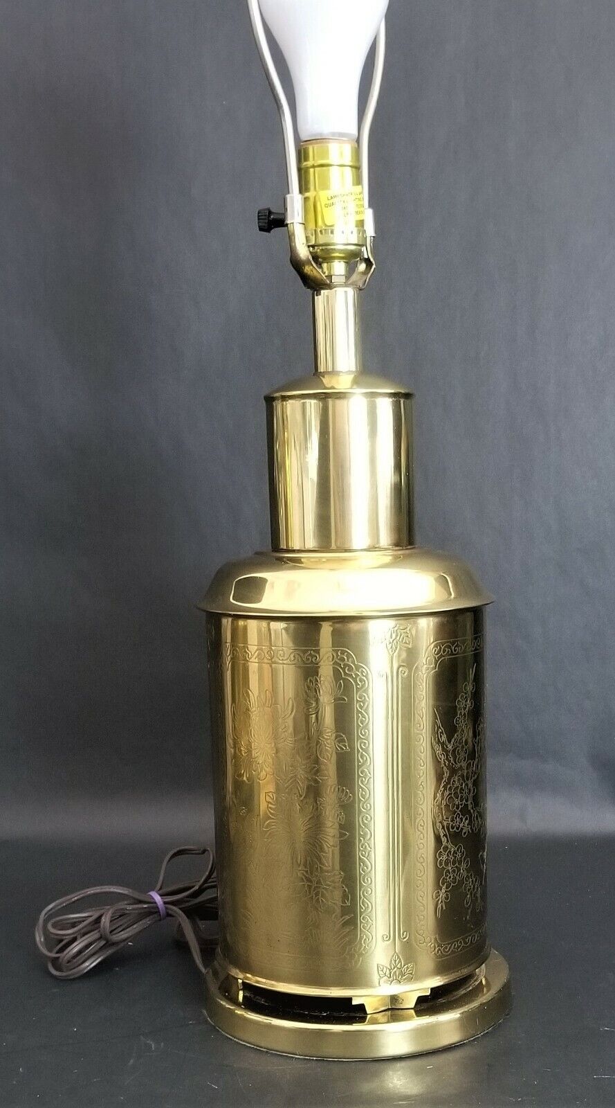 Vintage Brass Asian Chinoiserie Tea Cannister Table Lamp on Brass Base