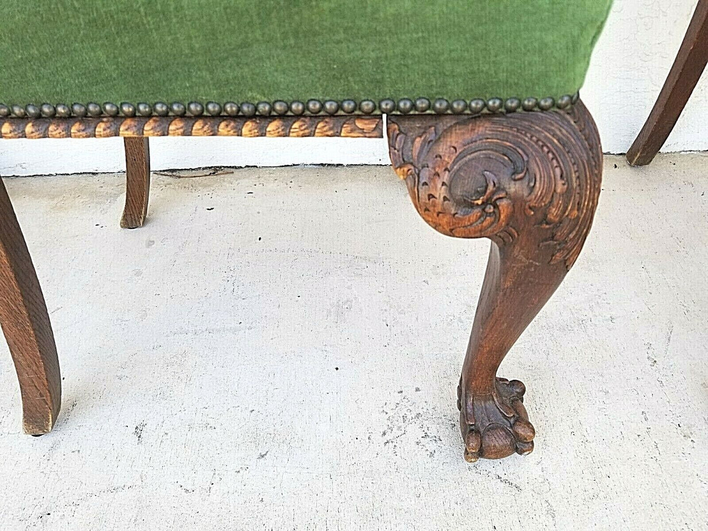 Set of 5 1800's English Oak Hand Carved Ball Claw Chippendale Dining Chairs