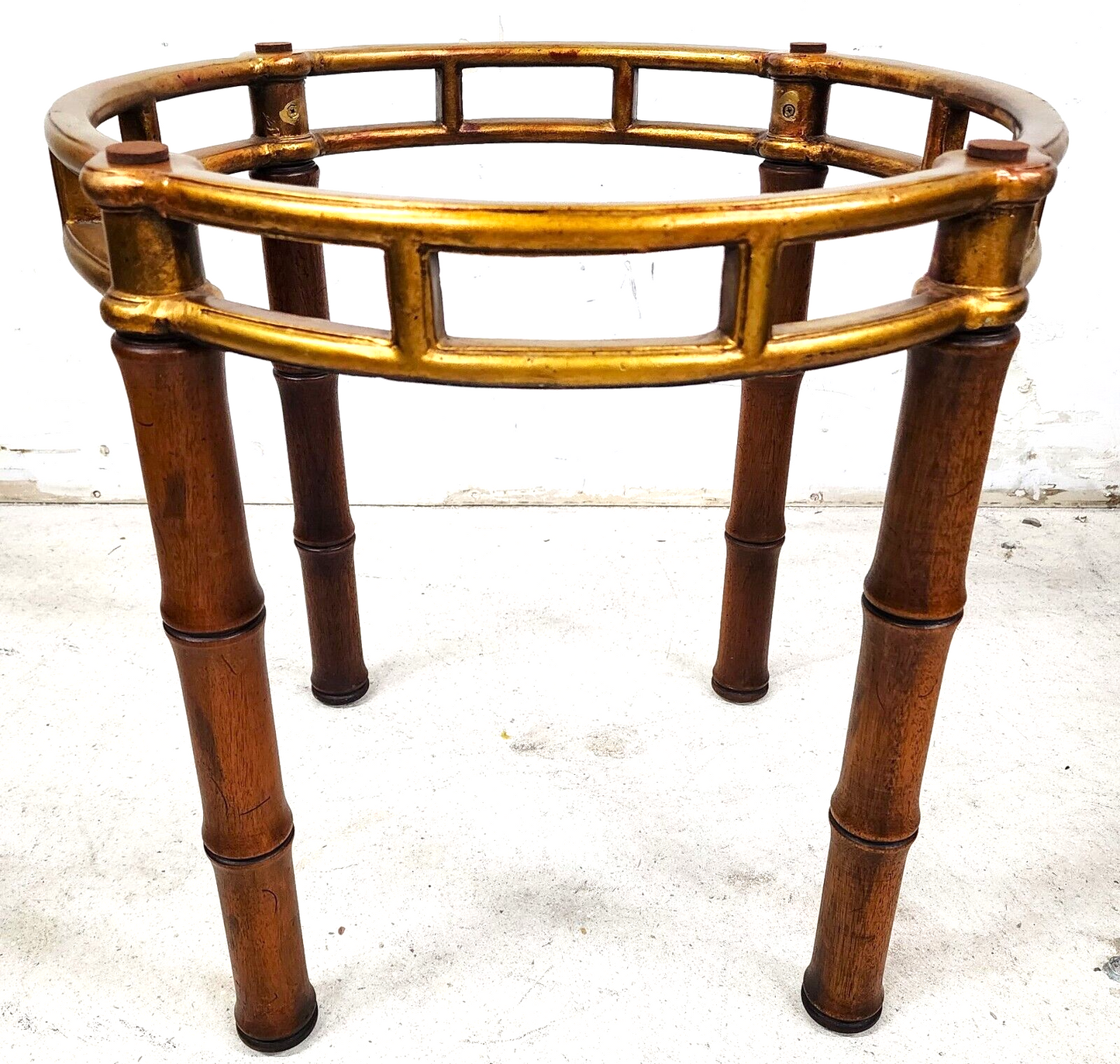 Bamboo Side Table Vintage Gilt Metal Wood Glass