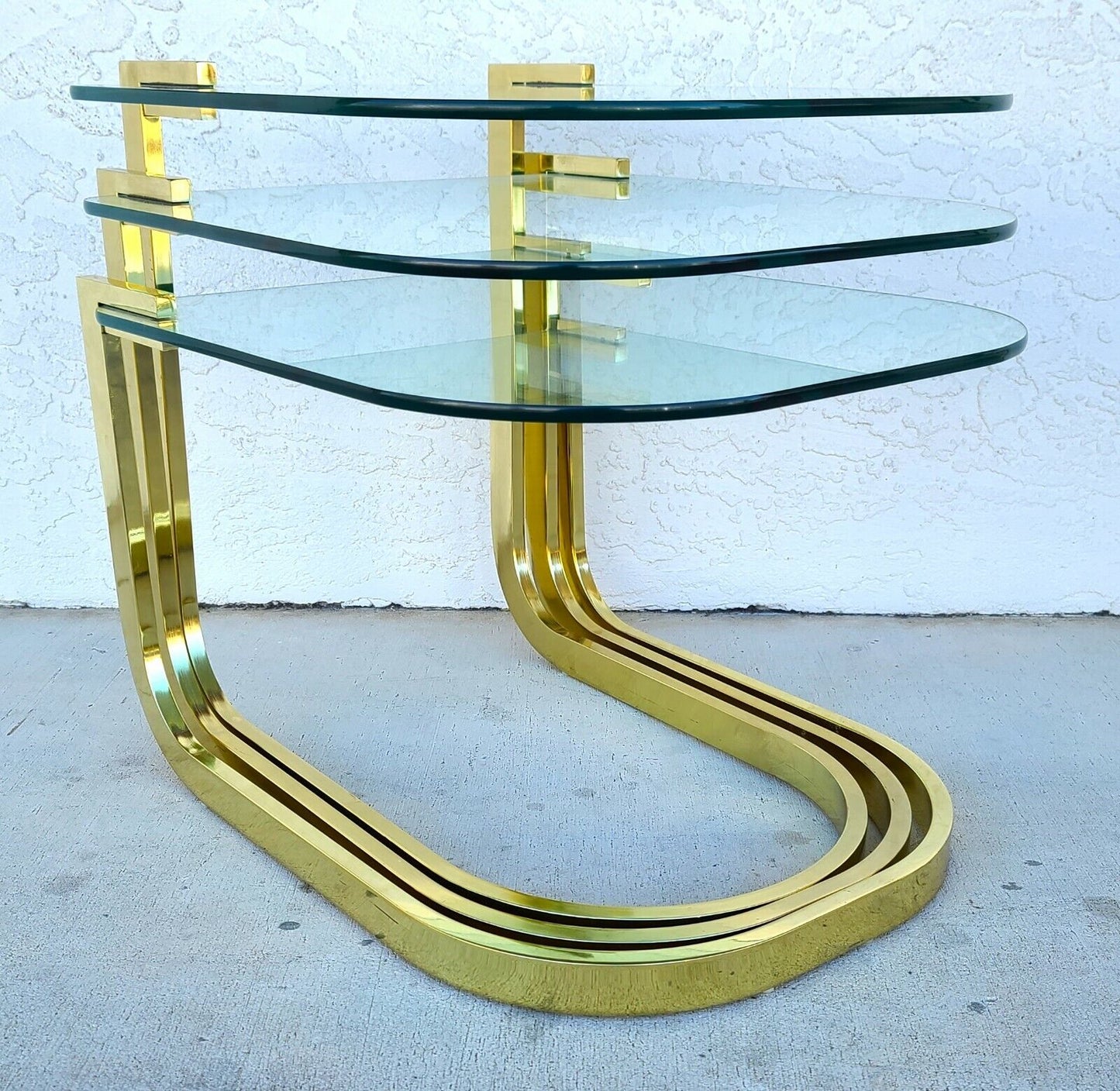 Vintage 1970's MCM Brass & Glass Nesting Tables