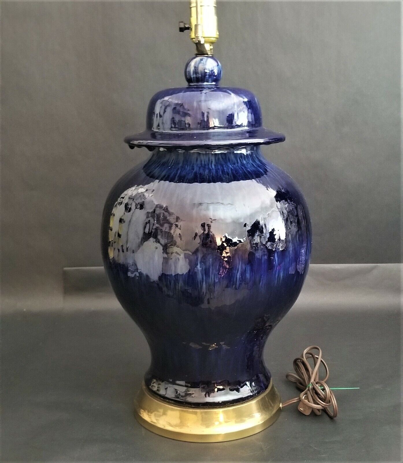 PAUL HANSON Cobalt Blue Drip Glaze Ceramic Ginger Jar Lamp with Matching Shade