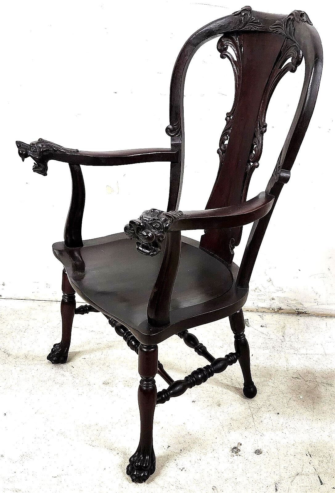 Antique Armchair Desk Dining Accent Mahogany Carved Dragons by STICKLEY & BRANDT