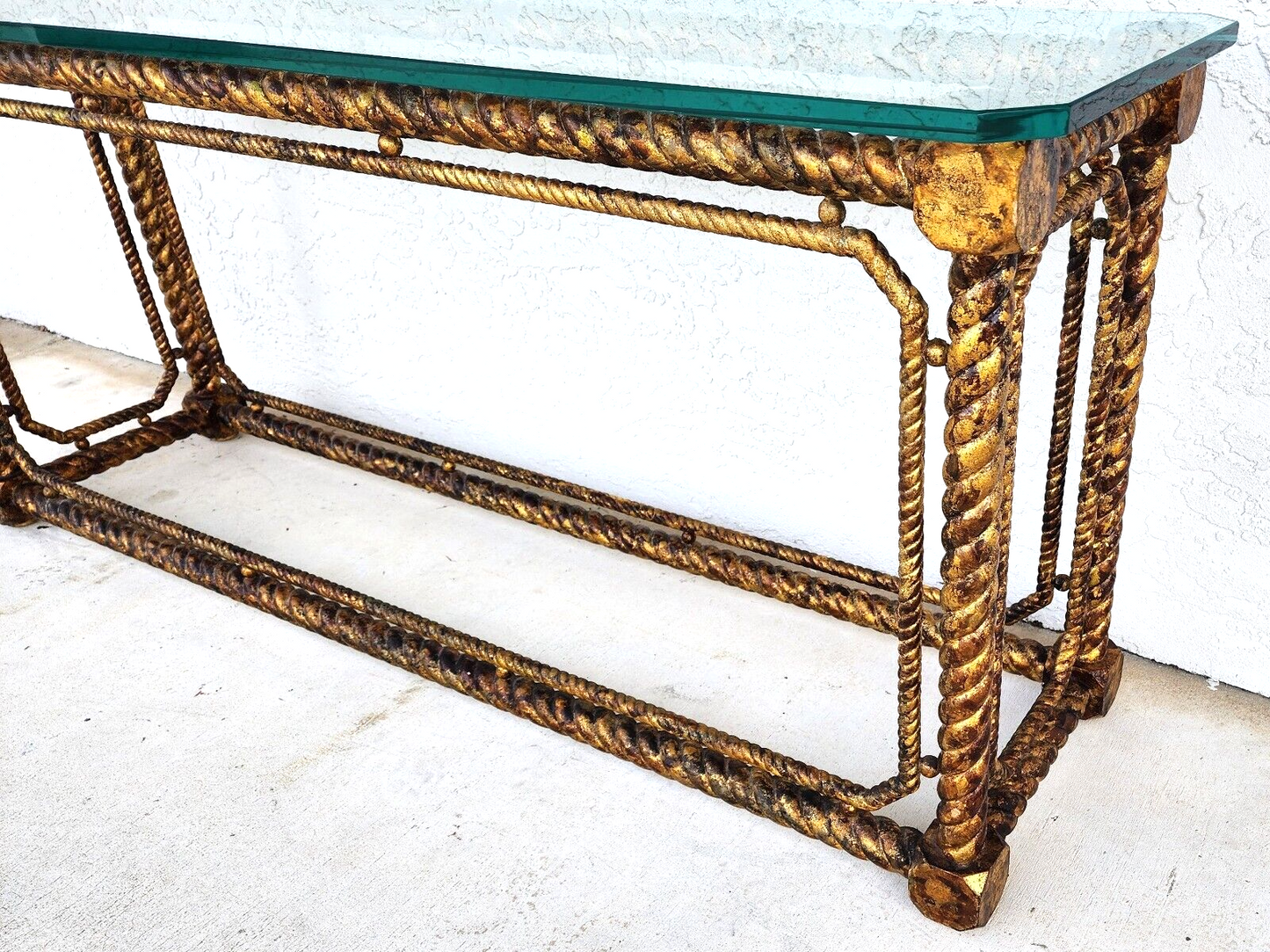Mid Century French Louis XV Style Giltwood Barley Twist Console Sofa Table
