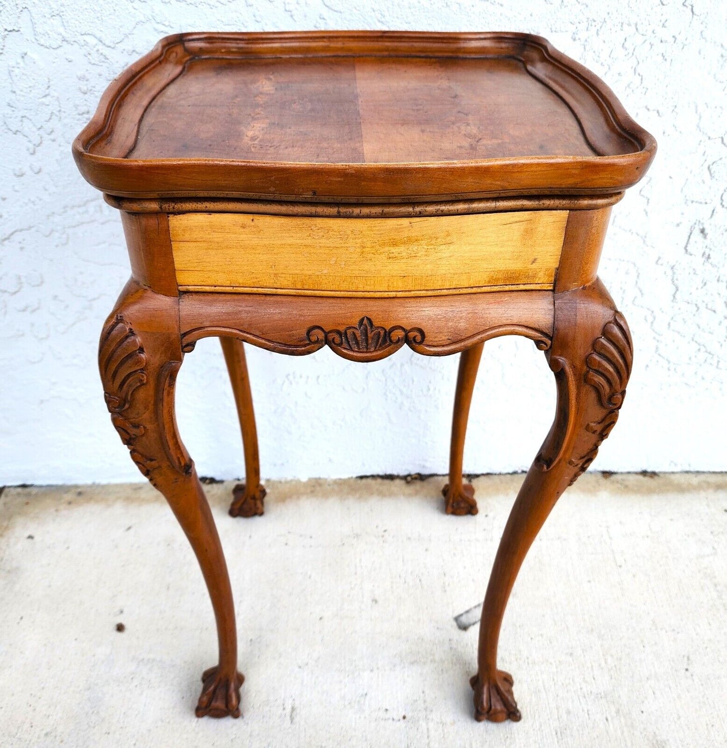 Antique Accent Table French Side Lamp Solid Wood Burl Top
