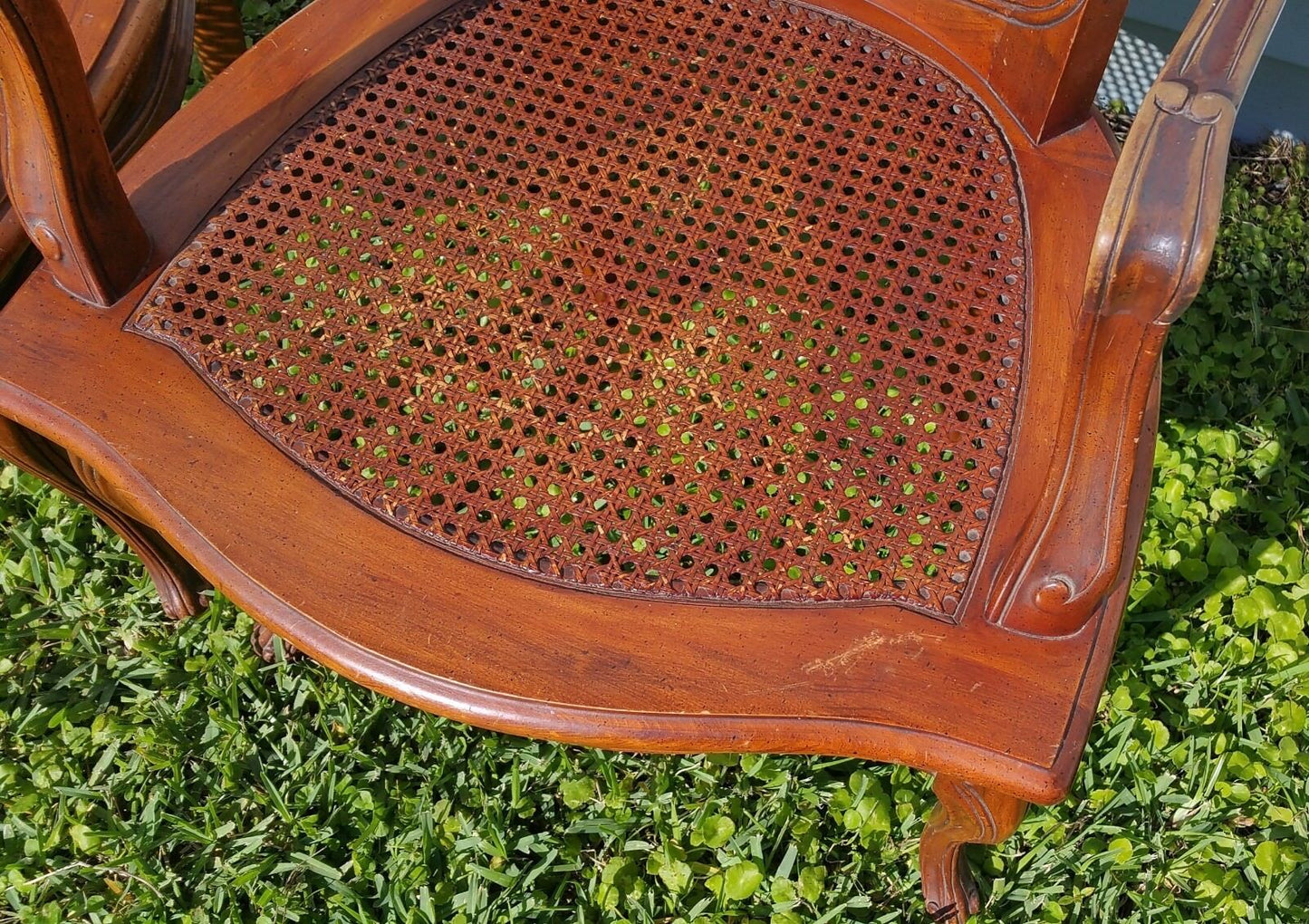 Pair of Vintage Louis XV French Provincial Country Cane Back & Seat Armchairs