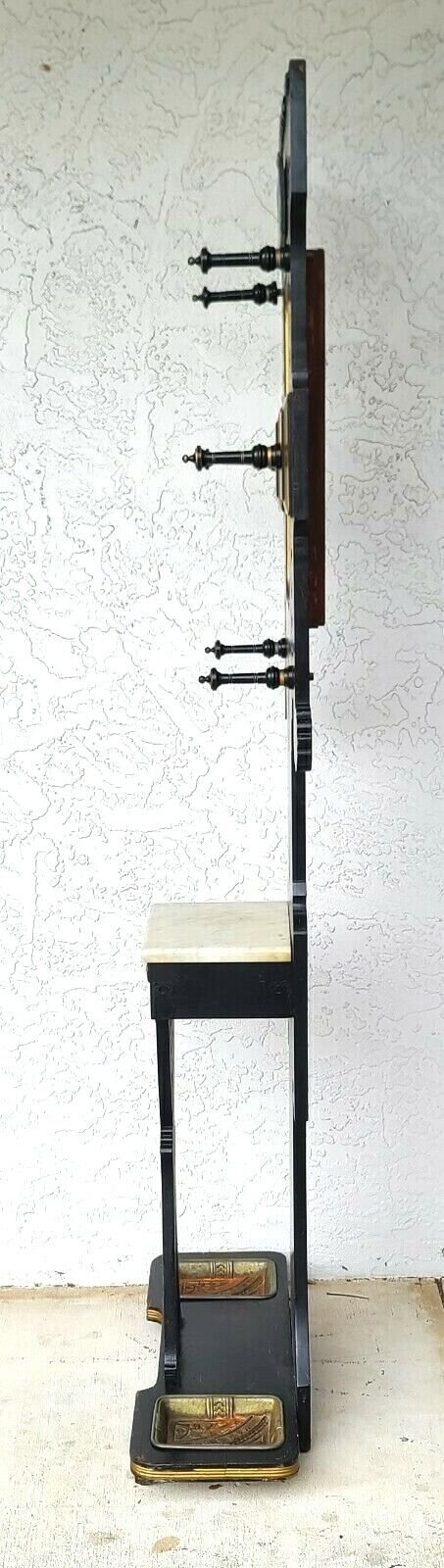 Antique M & H Solid Wood Hall Tree with Marble Top and Drawer