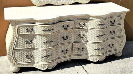 Whitecraft by Woodard French Wicker & Tessellated Stone Top Dresser