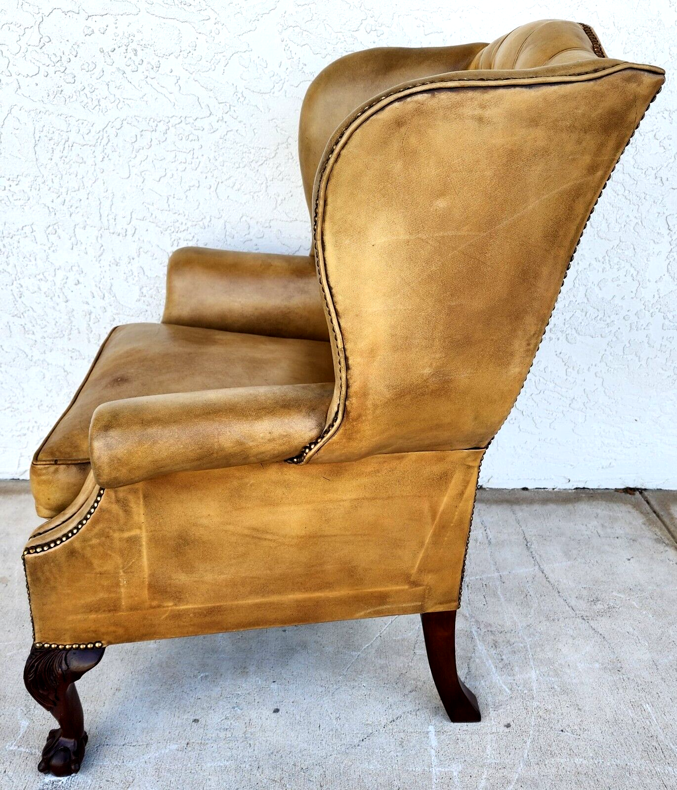 English Leather Armchair Wingback Chesterfield Antique