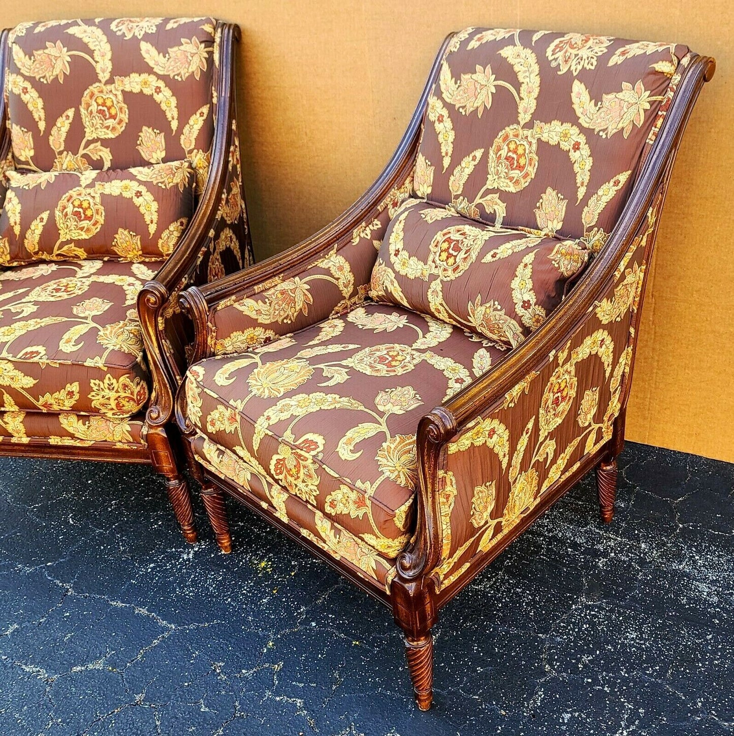 Antique Pair of Silk Armchairs by ROBERT ALLEN