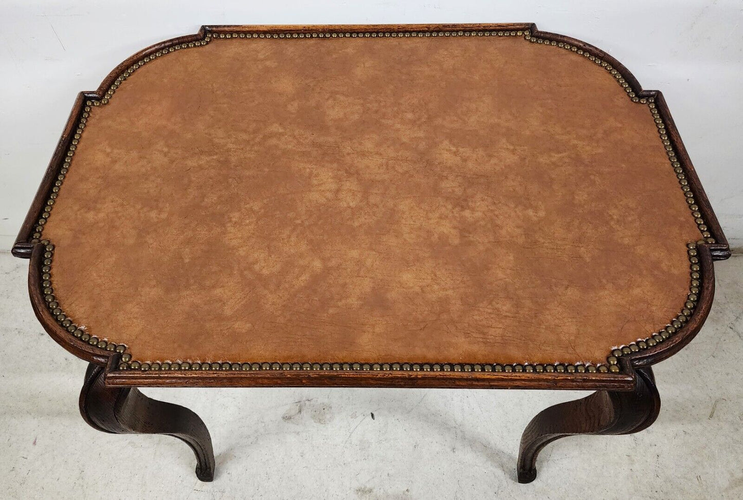 Country French Side Table Leather Top Oak Antique