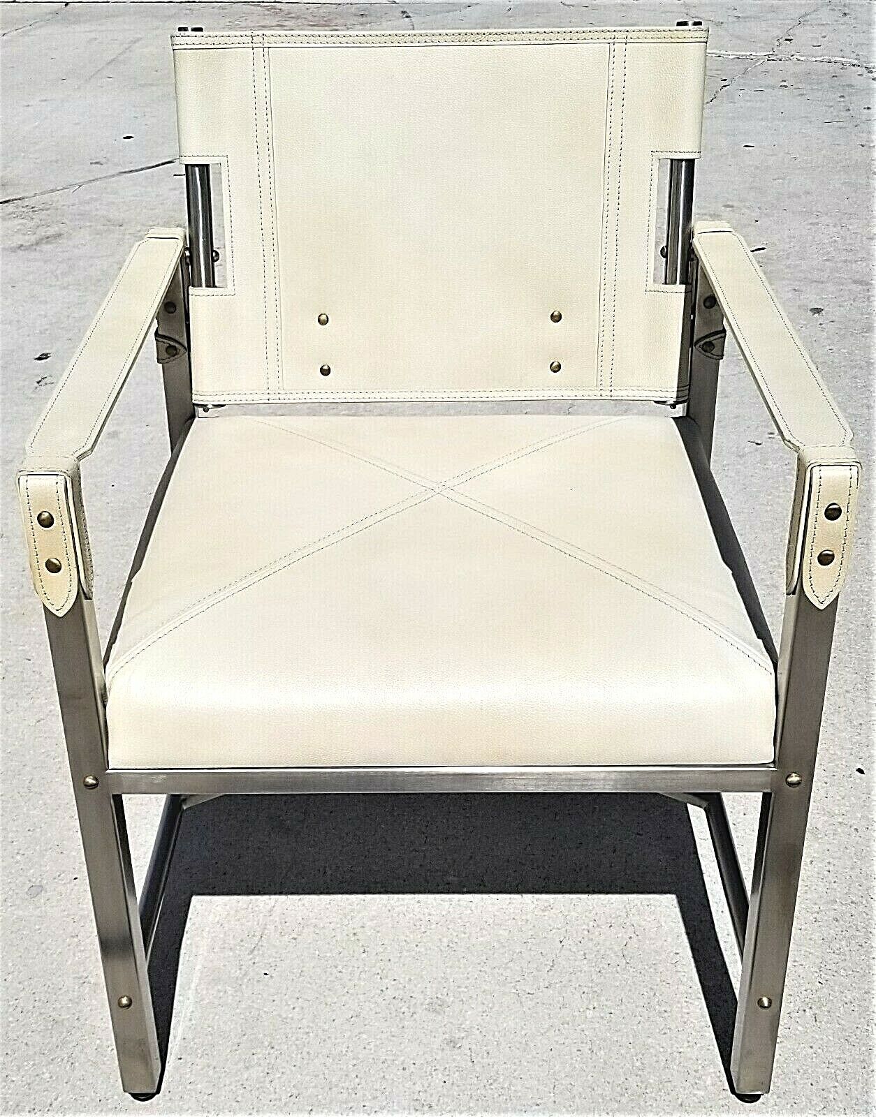 PALECEK Campaign Style Genuine Leather and Chrome Armchair