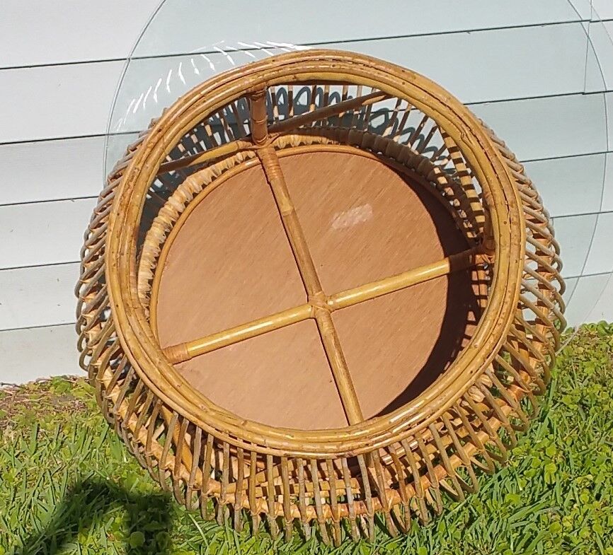FRANCO ALBINI Style MCM Bamboo Rattan Wicker Bentwood Coffee Table w Glass