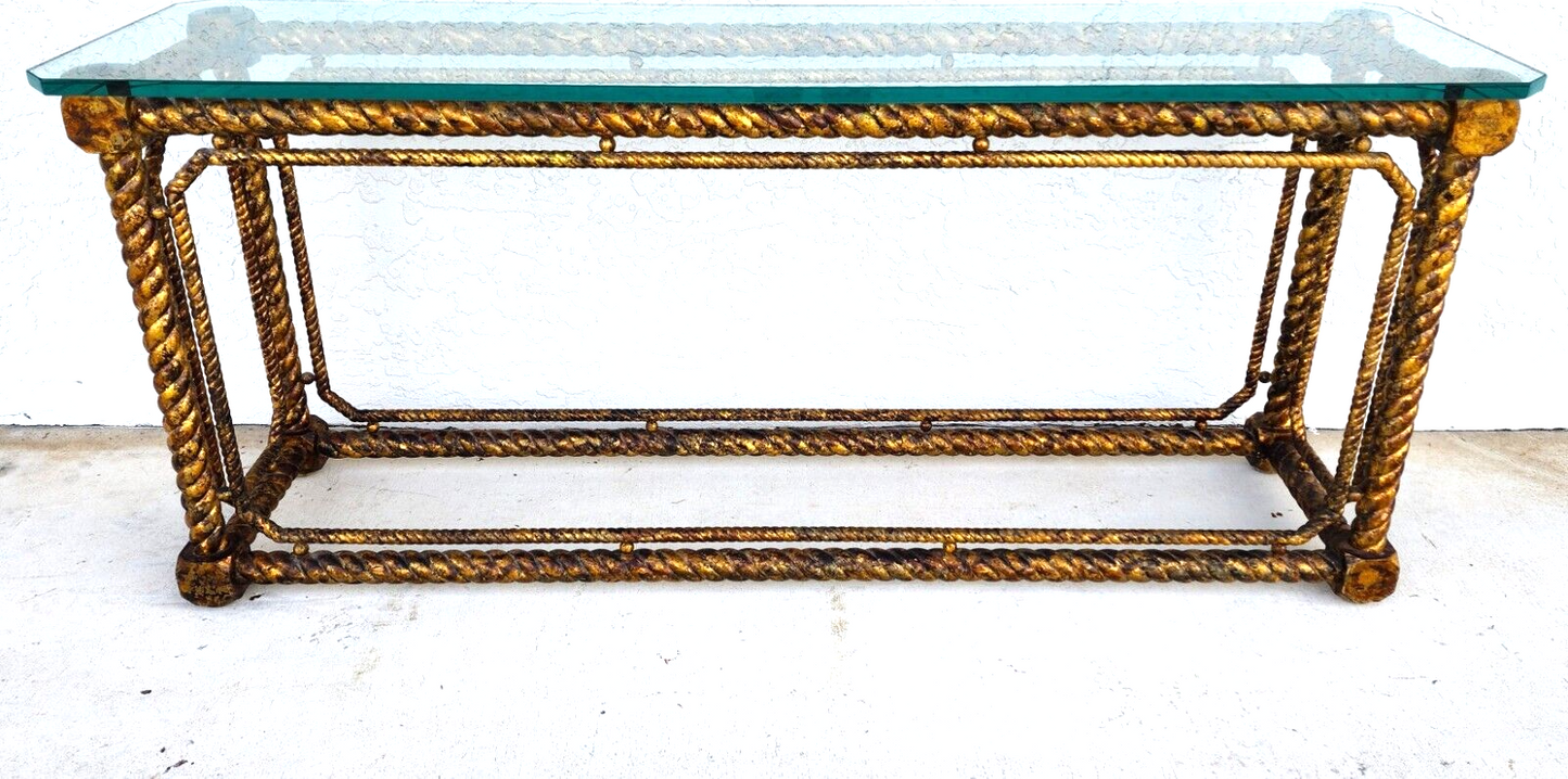 Mid Century French Louis XV Style Giltwood Barley Twist Console Sofa Table