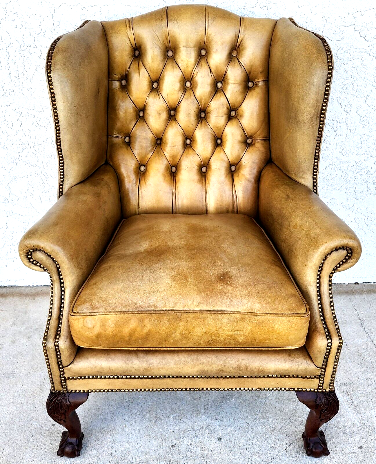 English Leather Armchair Wingback Chesterfield Antique