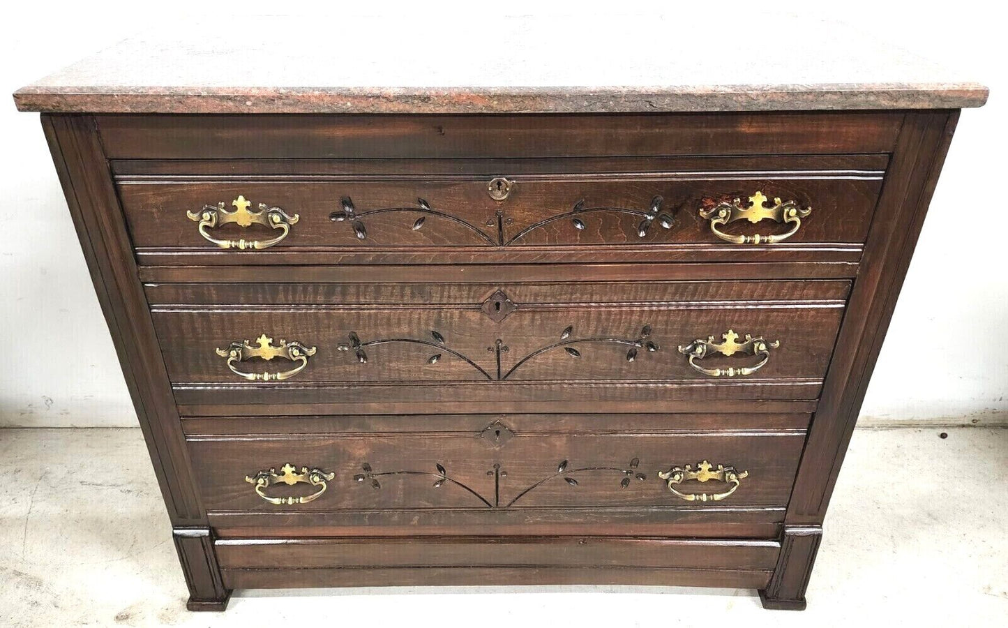 Antique 1800s French Country Granite Top Chest Of Drawers Dresser Nightstand