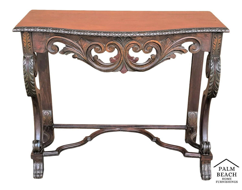 Antique English Regency Carved Acanthus Polychrome Console Table