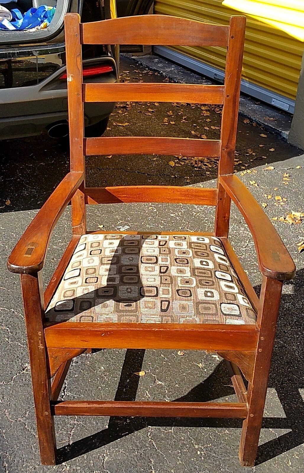 Pair of Antique Wood Ladder Back Dining Accent Armchair Rustic Pegged No Nails