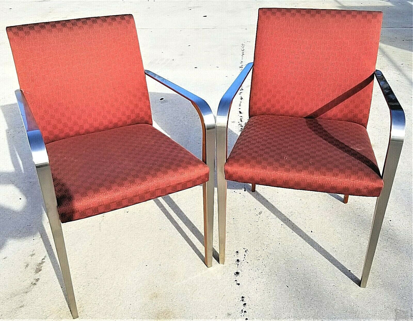 Set of 2 MCM Solid Chrome & Wood Dining Armchairs Accent Chairs