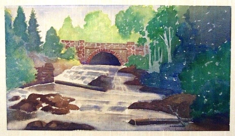 Vtg Mid Century Signed R H Sheppard Landscape Watercolor Painting On Board