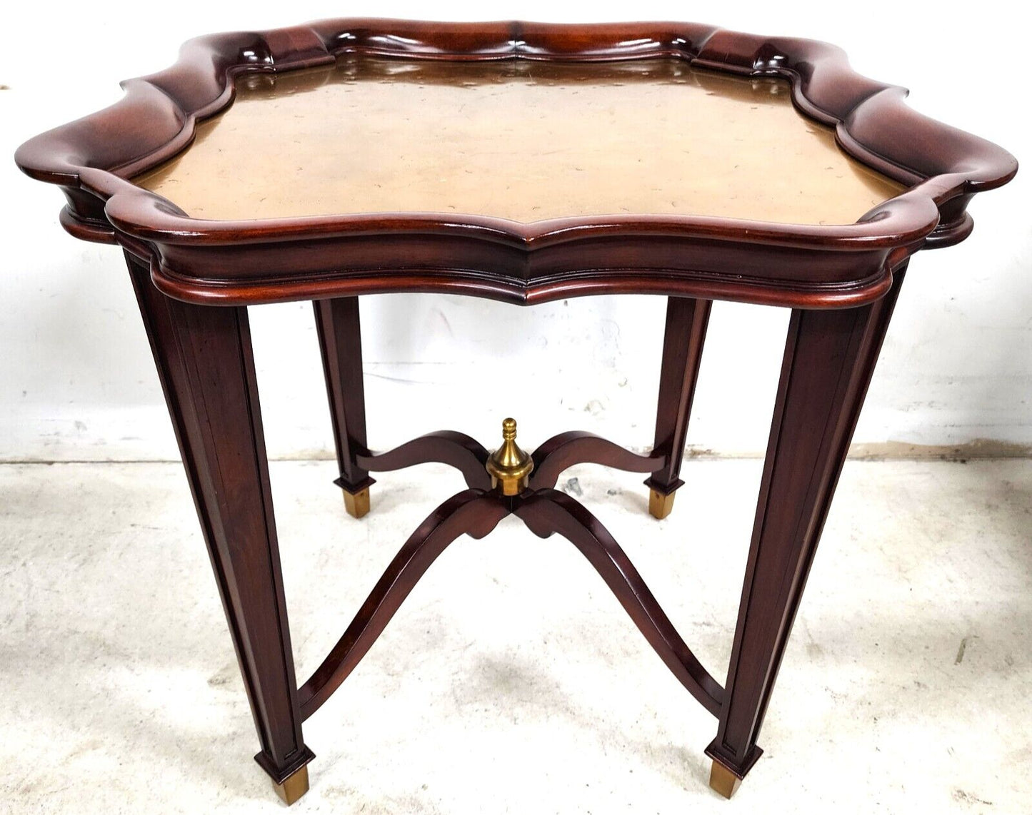 Mahogany Center Side Table Brass Pie Crust Top by JD Young & Sons