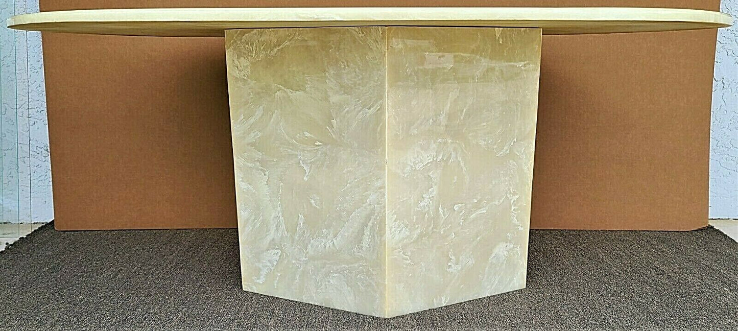 Vintage Mid Century Modern Faux Marble Oval Pedestal Dining Table