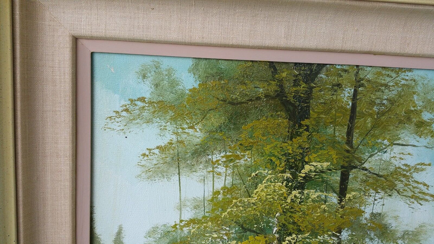 Vtg Estate Signed by Cooper Landscape Oil Painting Mountains Forest Path