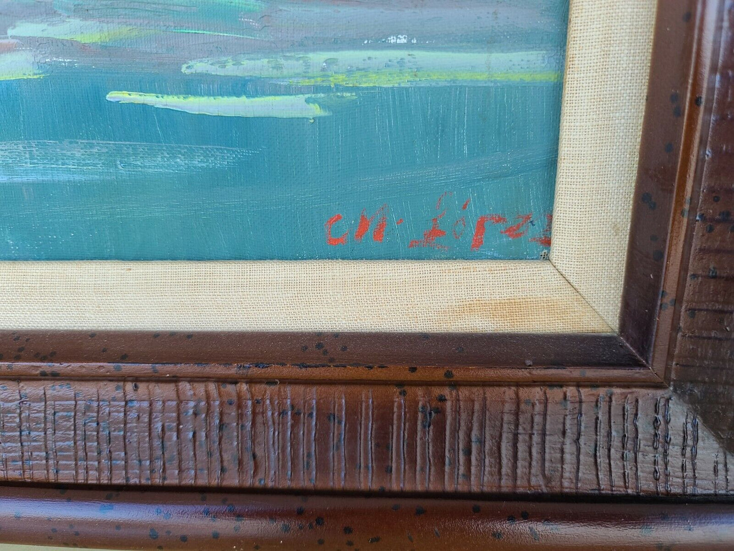 Vintage Signed Cityscape Village Landscape Oil Painting Framed