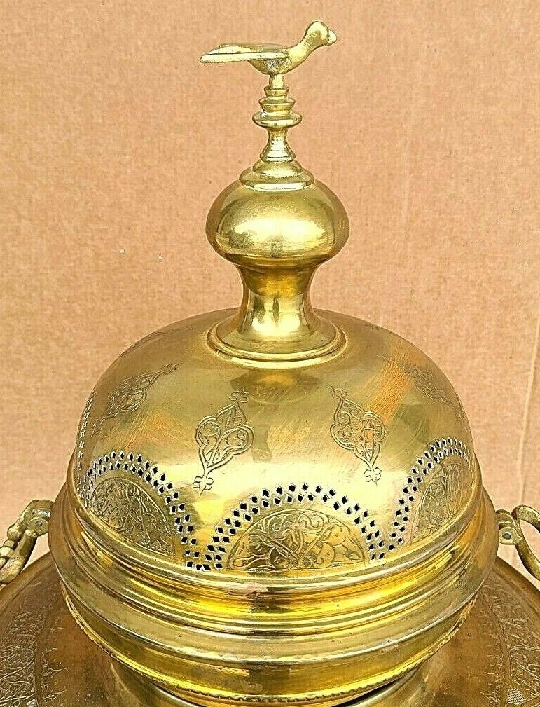 Large 30" Antique c 1900 Arabic Fire Pit Ceremonial Brazier with Matching Tray