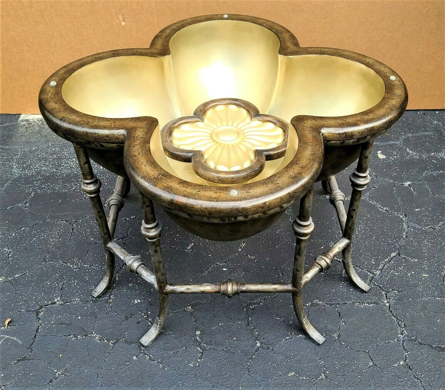 3 Dimensional Lotus Flower Glass Top Indoor Outdoor Cocktail Side End Table 48"