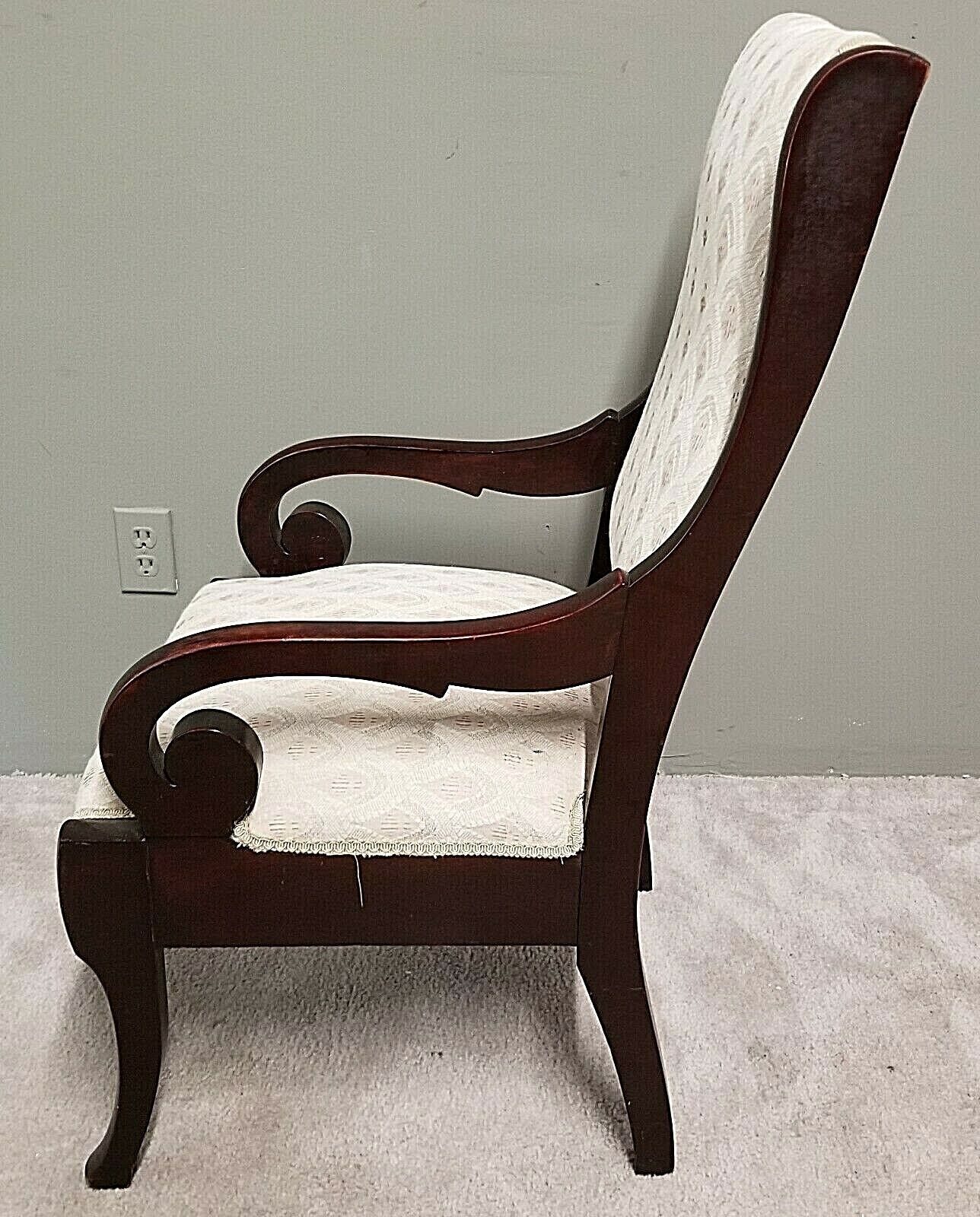 Antique Flamed Mahogany Federal Empire Style Accent Arm Chair Scrolled Arms
