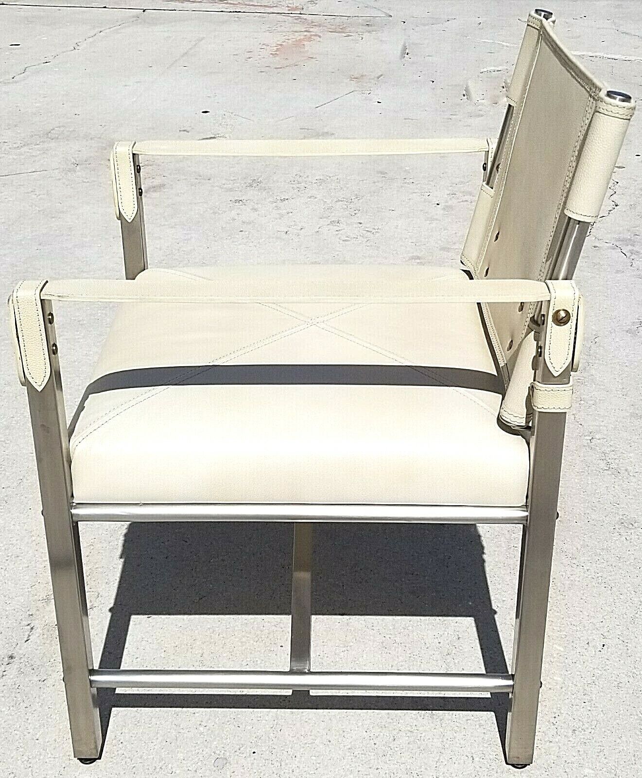 PALECEK Campaign Style Genuine Leather and Chrome Armchair