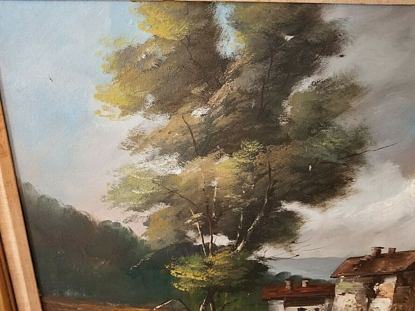 Wonderful Mid Century Artist Signed Italian Lakeside Landscape Oil Painting