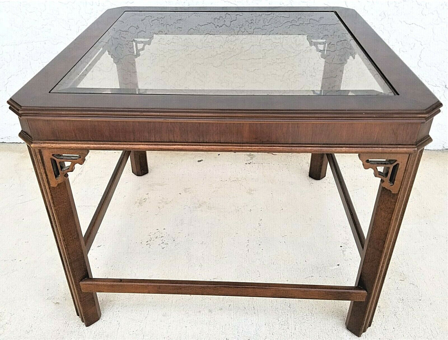 LANE Furniture Asian Chinoiserie Mahogany + Glass End Side Table Model 1388