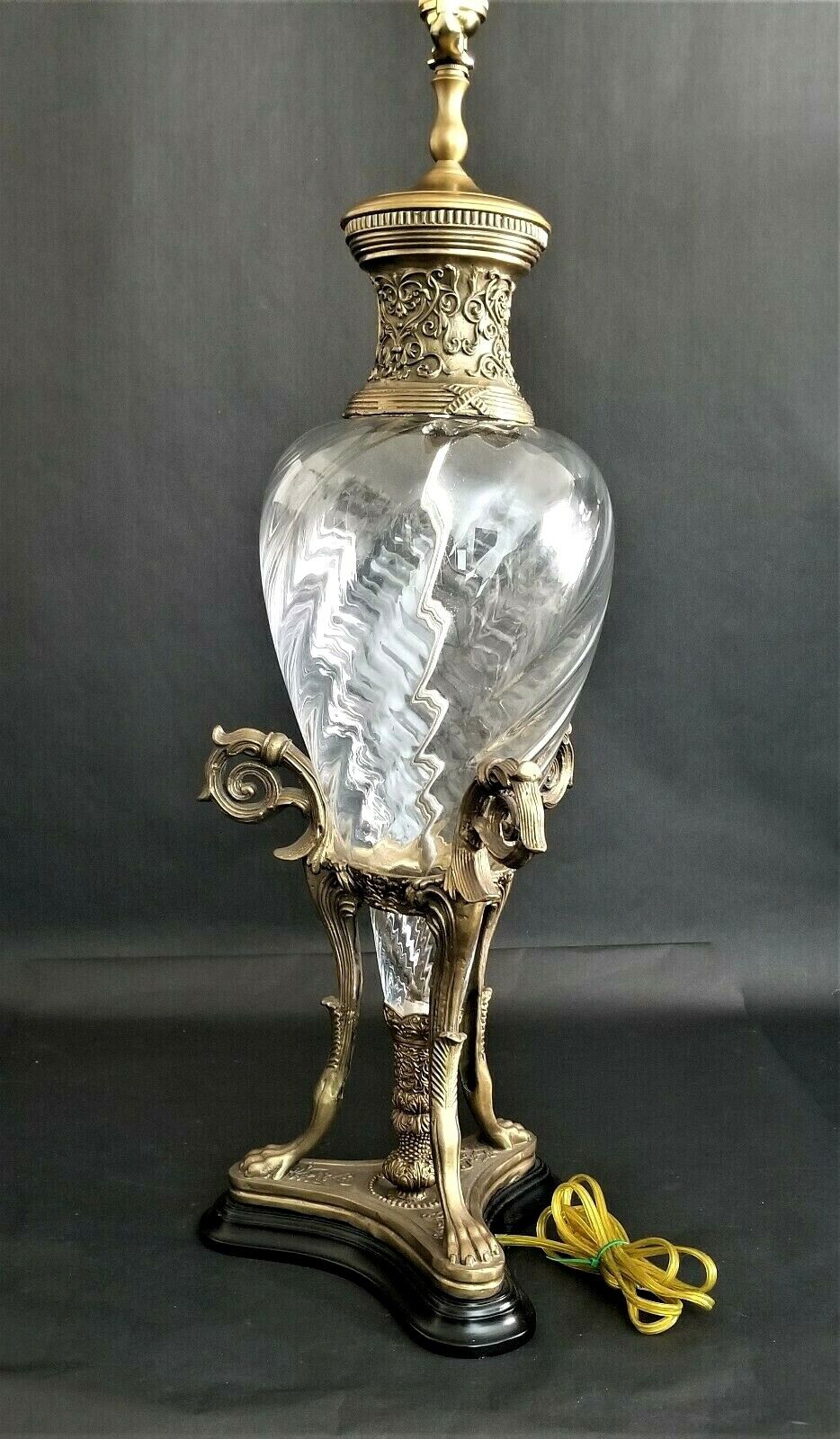 Tall Swirl Glass with Scroll & Paw Base Ornate Collar Table Lamp by CASTILIAN