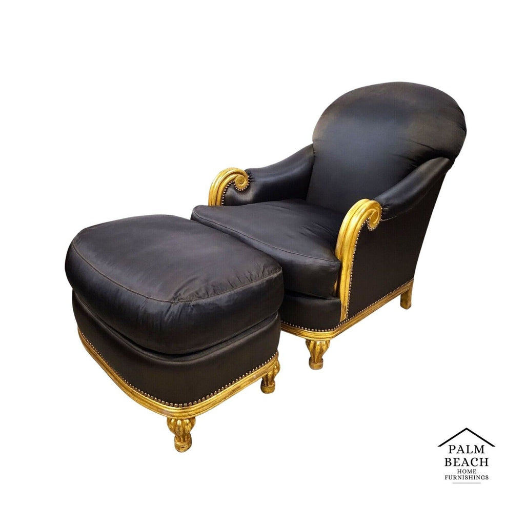 Art Deco Gilt Finish Club Chair & Ottoman