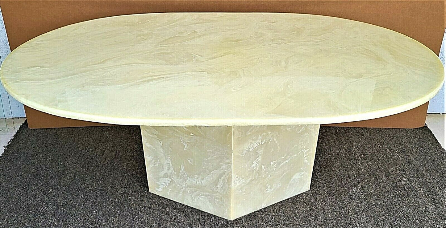 Vintage Mid Century Modern Faux Marble Oval Pedestal Dining Table