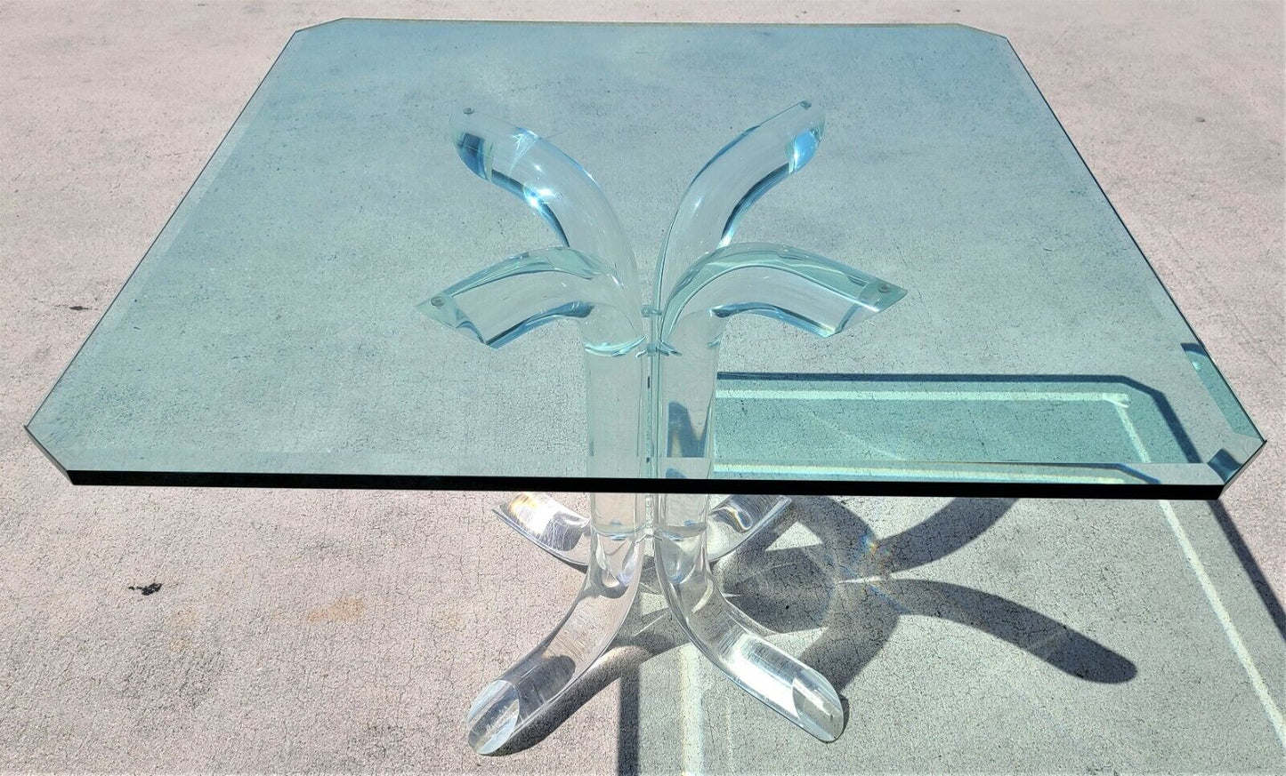 Vtg Charles Hollis Jones Tusk Lucite & Glass 4 Prong Dining Gaming Table