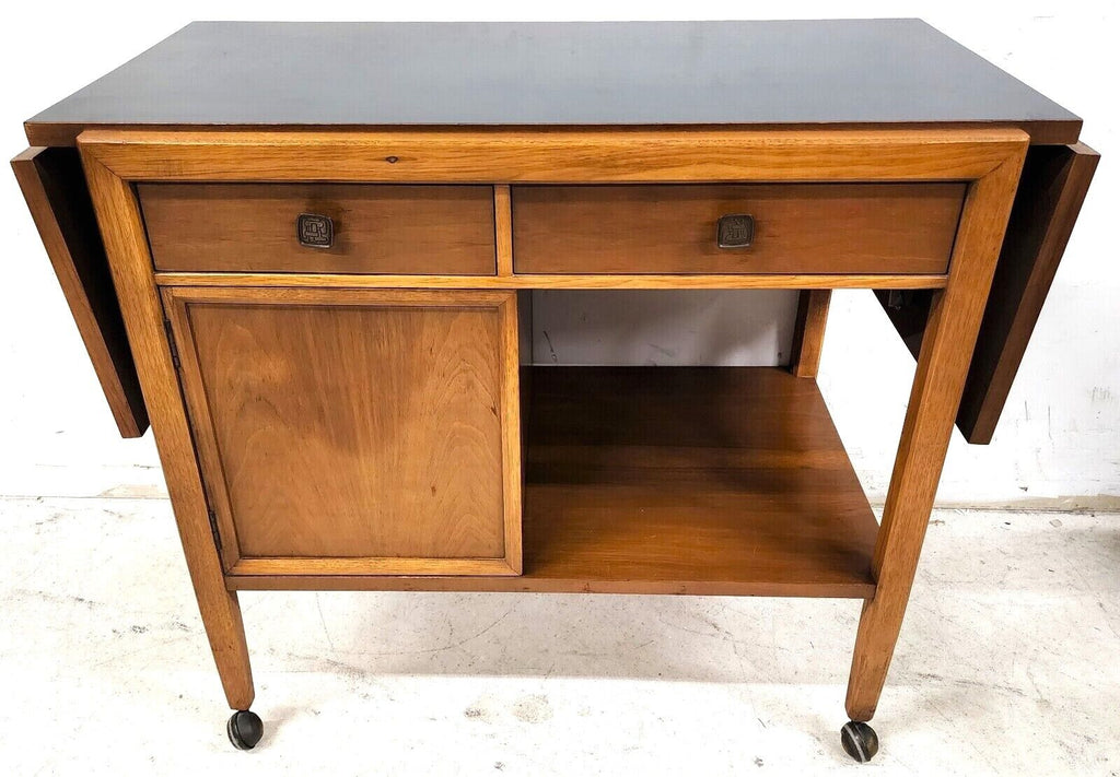 Vintage MCM Walnut Rolling Sideboard Buffet Bar Cart by KROEHLER