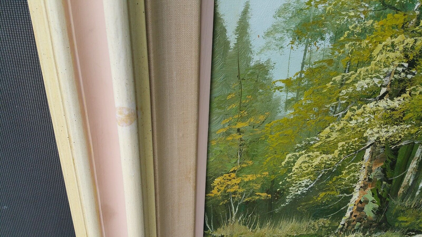 Vtg Estate Signed by Cooper Landscape Oil Painting Mountains Forest Path