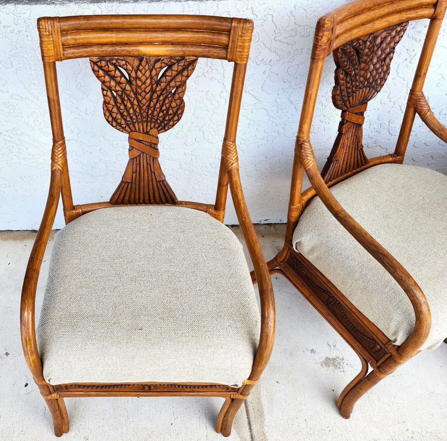 Bamboo Dining Set Rattan Wheat Back Chairs 5 Piece