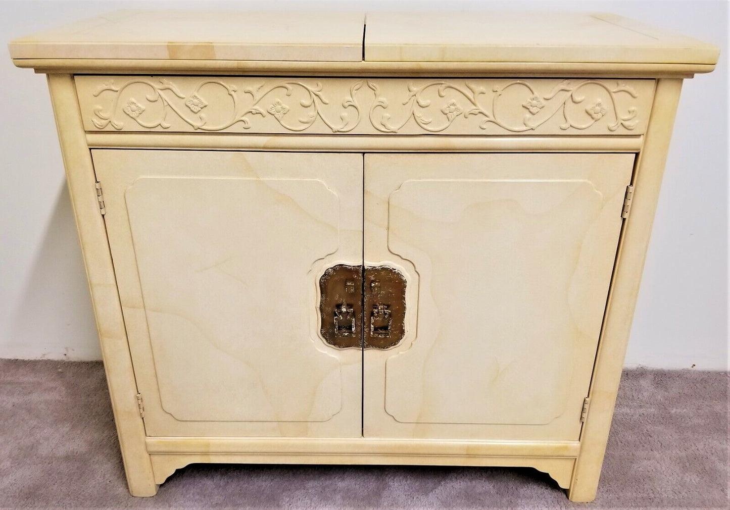 Vtg HENREDON by Roy Coleman Lacquered Bar Buffet Faux Goat Skin Asian Style