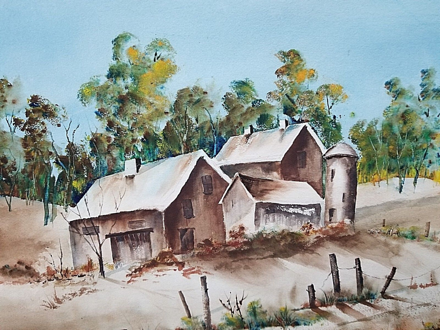 Original Signed G McCONNELL Landscape Farmhouse Watercolor Painting