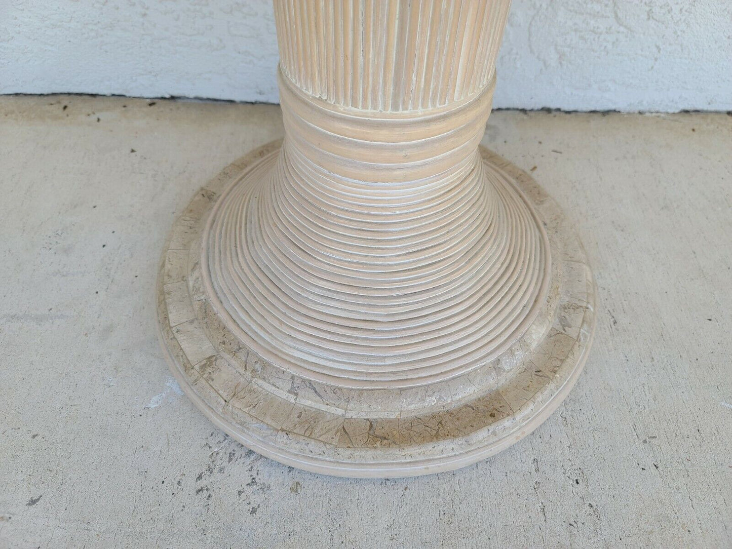 1980's Tessellated Stone and Split Bamboo Side End Table