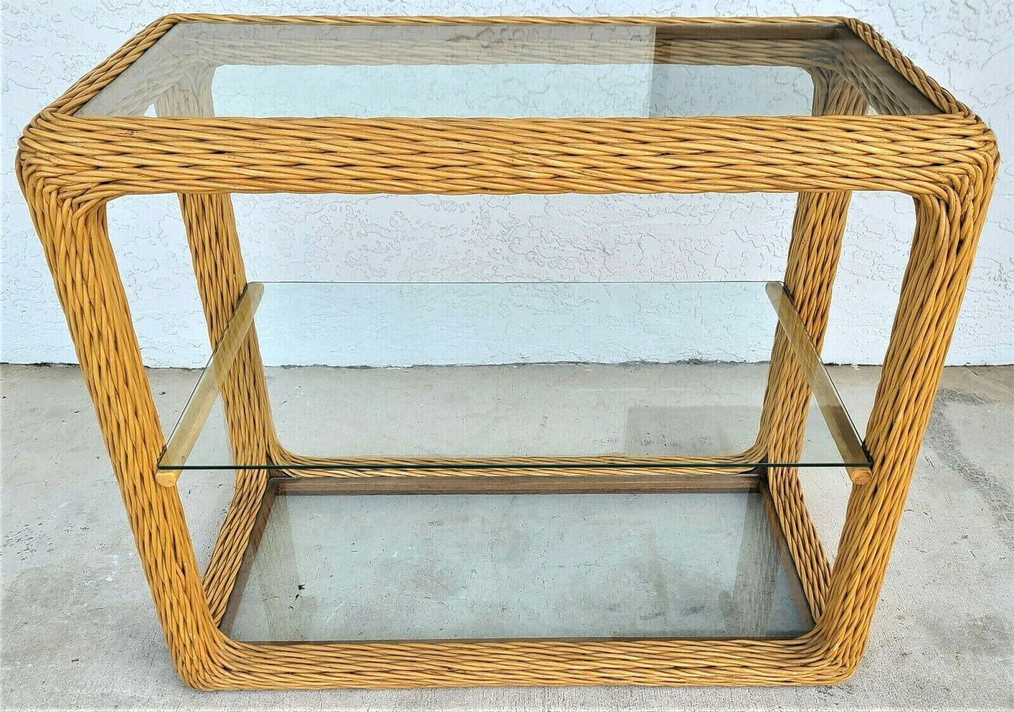 1970's Coastal Pencil Reed Bamboo Rattan Console Dry Bar