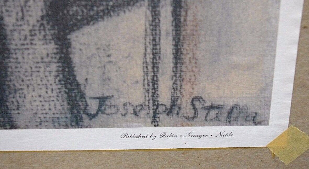 Vtg Joseph Stella (1847-1946) Offset Barton Press Lithograph of Old Couple