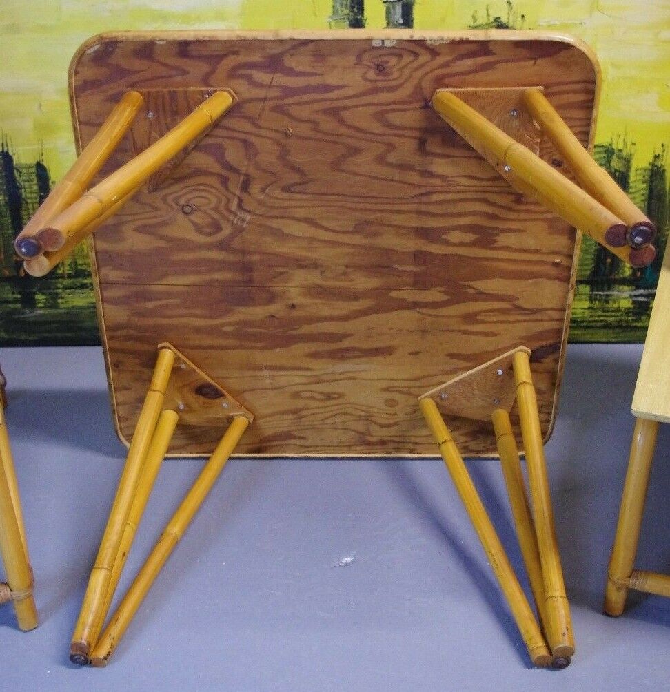 (1) Vintage Mid Century Modern BOHO Bamboo Mica Side Coffee Table