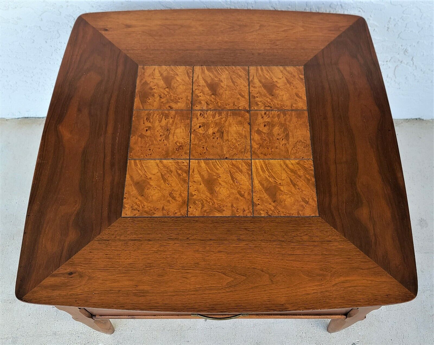 Vintage Mid Century LANE MCM Walnut and Burl Side End Table 2 Drawers 1923