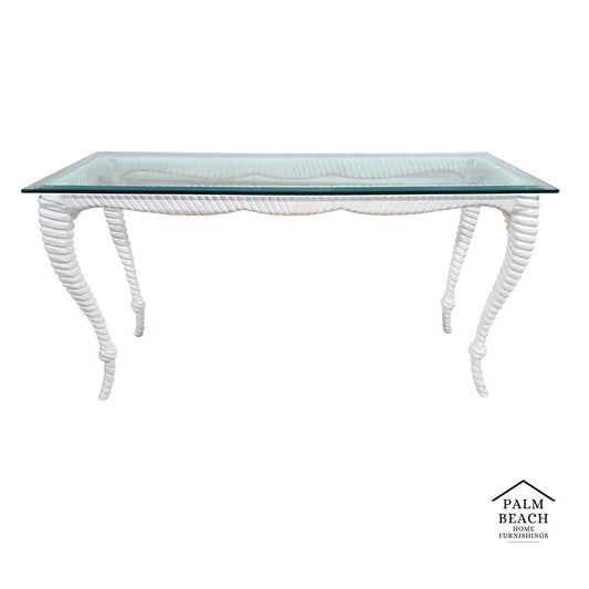 Italian Glass Console Solid Wood Faux Rope